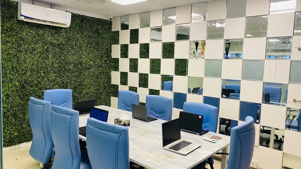 Bright office lounge and collaboration corner