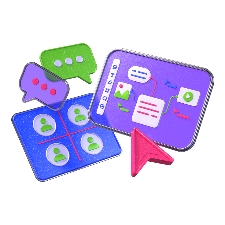 A workspace mockup showing a logo, website screen, and booking form connected in one ecosystem